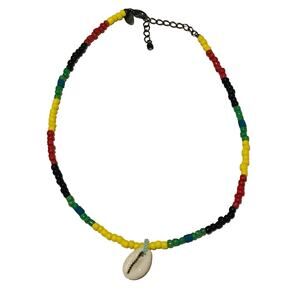 Beaded black, red, yellow, green, blue necklace